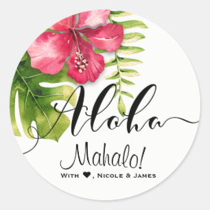 White Tropical Hibiscus Leaves Chic Wedding Favour Classic Round Sticker