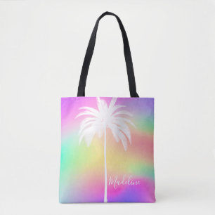 White Tropical Palm Tree Colourful Vintage Elegant Tote Bag