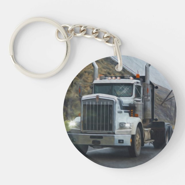 White Truck Art for Lorry Drivers Key Ring (Front)