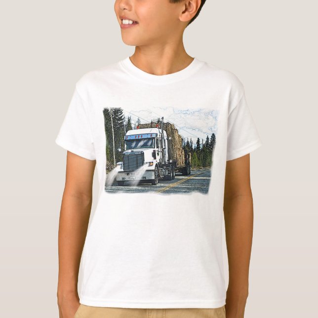 White Truck with Hay Bales for Truckers T-Shirt (Front)