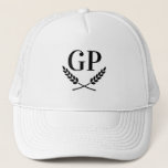 White trucker hat with laurel crest monogram logo<br><div class="desc">White trucker hat with laurel crest monogram logo. Personalise with your own name initials. Great for sports and events.</div>