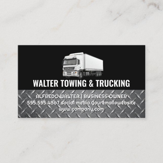 White Trucking Logo | Steel Trim | Logistics  Business Card (Front)