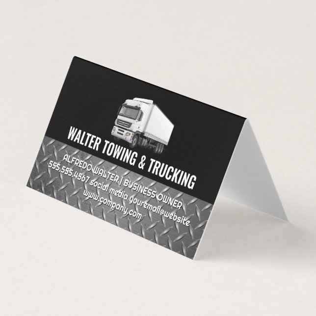 White Trucking Logo | Steel Trim | Logistics  Business Card (Front)