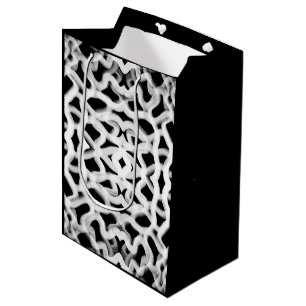 White Tubular Piping On Black  Medium Gift Bag