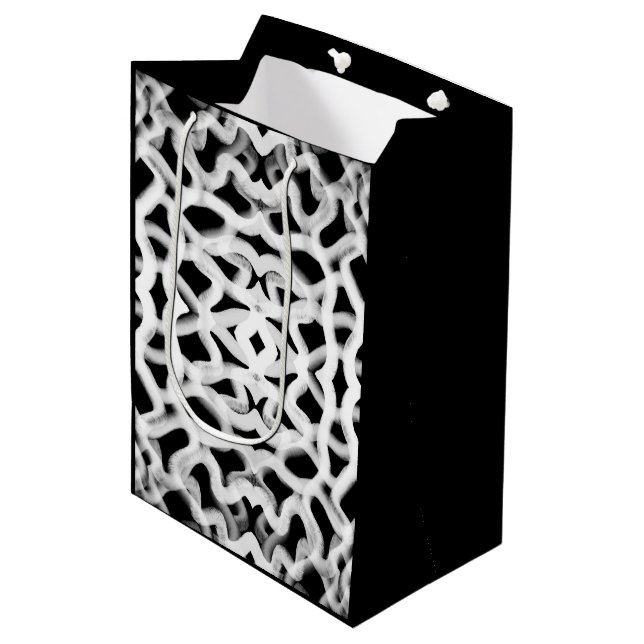 White Tubular Piping On Black  Medium Gift Bag (Front Angled)