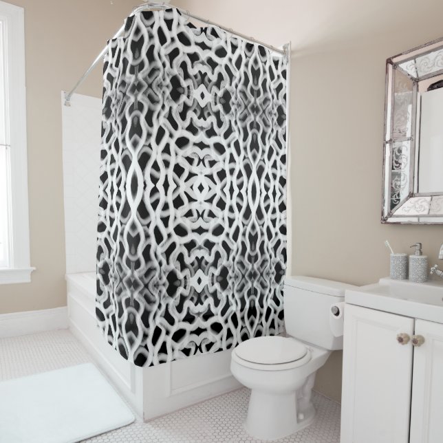 White Tubular Piping On Black  Shower Curtain (In Situ)