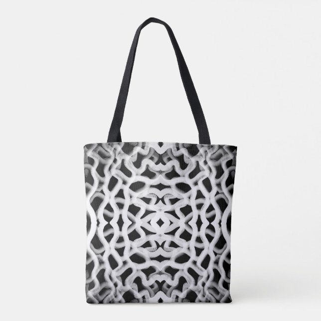 White Tubular Piping On Black  Tote Bag (Back)