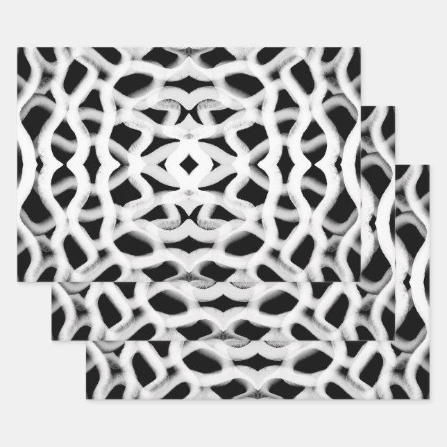 White Tubular Piping On Black  Wrapping Paper Sheet (Set)