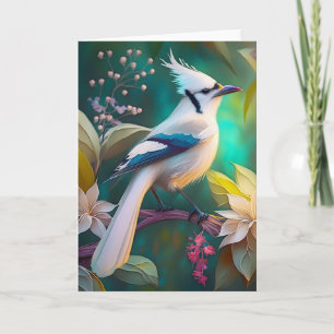 White Tufted Teal Wing Jay Fantasy Bird Card
