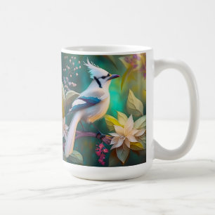 White Tufted Teal Wing Jay Fantasy Bird Coffee Mug