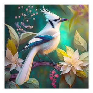 White Tufted Teal Wing Jay Fantasy Bird Photo Print