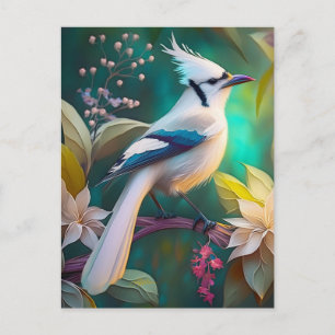 White Tufted Teal Wing Jay Fantasy Bird Postcard