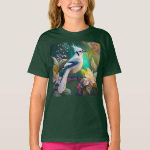 White Tufted Teal Wing Jay Fantasy Bird T-Shirt
