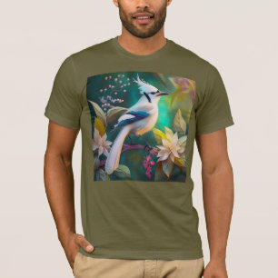 White Tufted Teal Wing Jay Fantasy Bird T-Shirt
