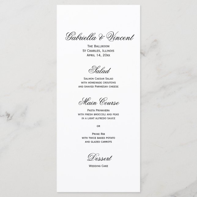 White Tulip and Pearls Spring Wedding Menu (Back)