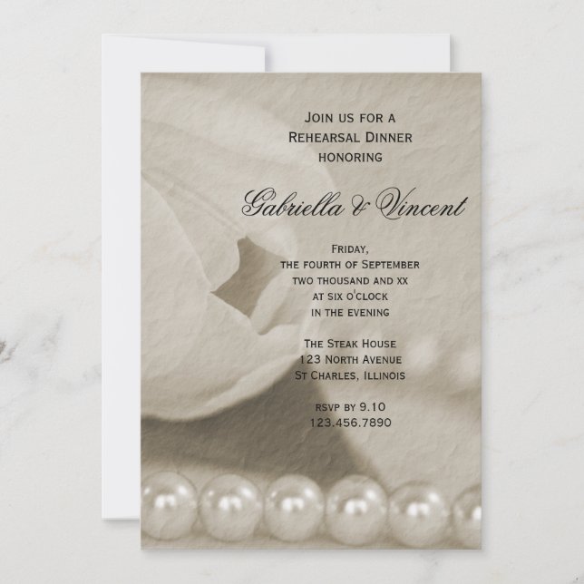 White Tulip and Pearls Wedding Rehearsal Dinner Invitation (Front)