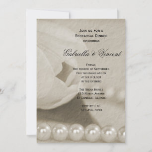 White Tulip and Pearls Wedding Rehearsal Dinner Invitation