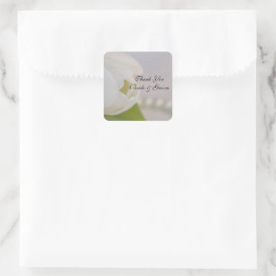 White Tulip and Pearls Wedding Thank You Favour Ta Square Sticker