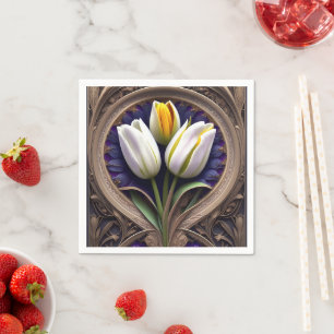 White Tulip Art Nouveau Design, Napkin