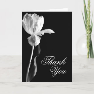 White Tulip Black Background Thank You Blank Cards