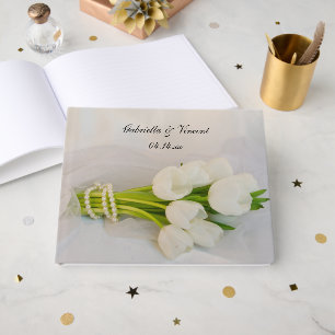White Tulip Bouquet Spring Wedding Guest Book
