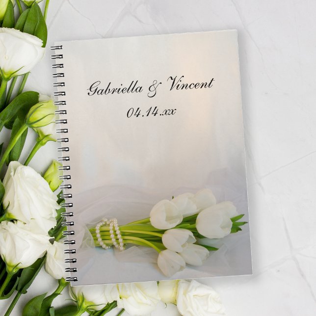 White Tulip Bouquet Spring Wedding Notebook (Creator Uploaded)