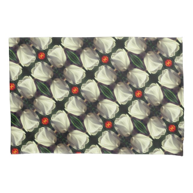 White Tulip Flower Abstract Pattern Pillowcase (Front)