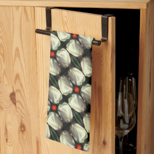 White Tulip Flower Abstract Pattern     Tea Towel