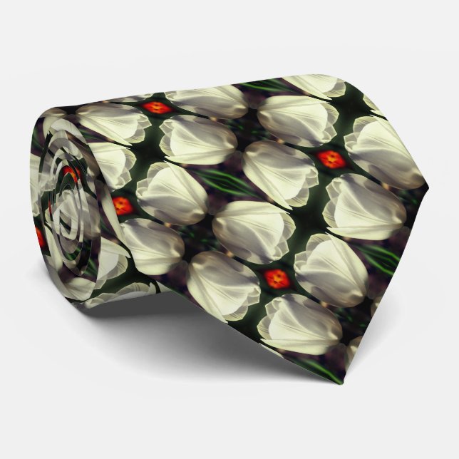 White Tulip Flower Abstract Pattern      Tie (Rolled)