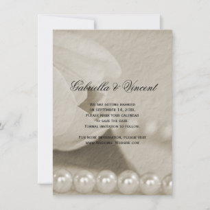 White Tulip Flower and Pearls Save the Date