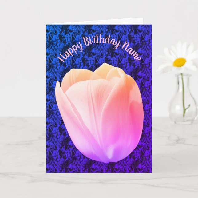 White Tulip Flower Art Personalised Birthday Card (Small Plant)