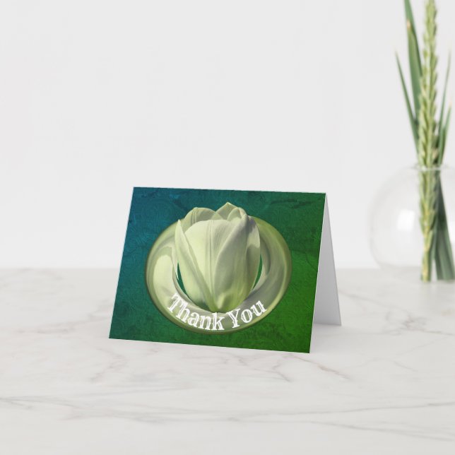 White Tulip Flower Art Thank You Card (Front)