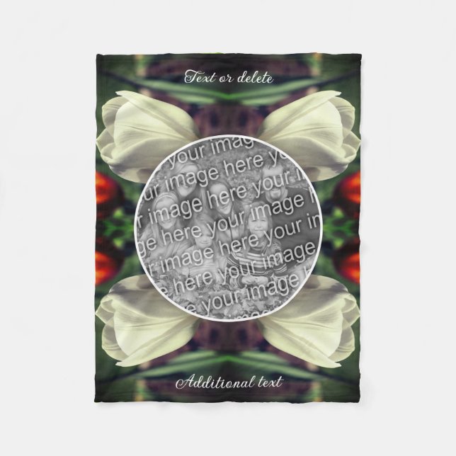White Tulip Flower Personalised Add Your Own Photo Fleece Blanket (Front)