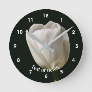 White Tulip Flower Personalised Round Clock