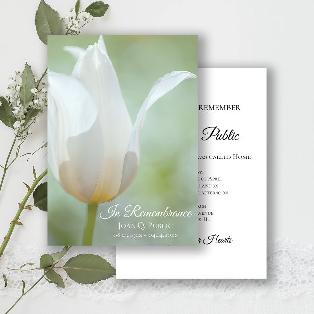 White Tulip Flower Spring Death Anniversary Invitation (Creator Uploaded)
