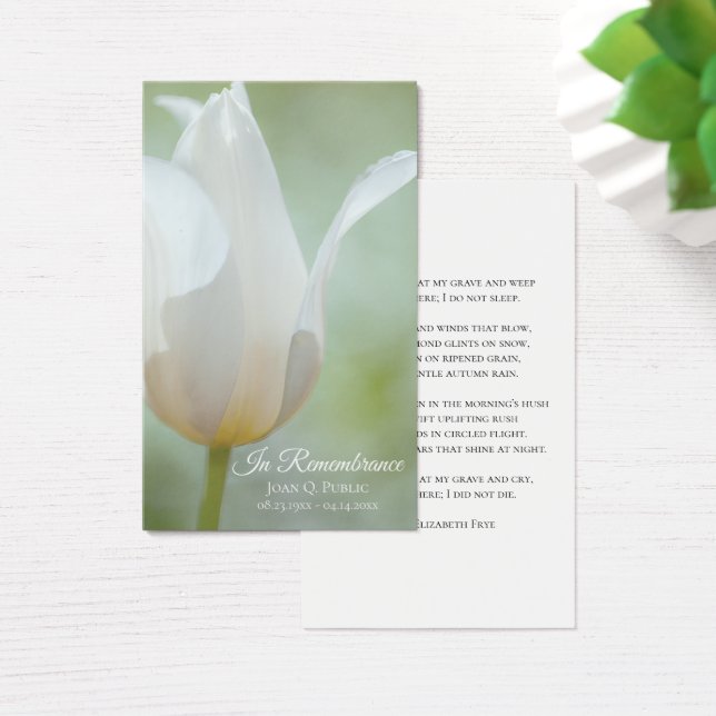 White Tulip Flower Spring Funeral Memorial Prayer (Desk)