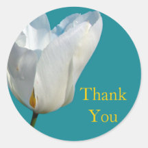 white tulip flower thank you stickers.
