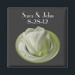 White Tulip Flower Wedding  Magnet<br><div class="desc">Delicate white tulip on a black background save the date wedding announcement favour refrigerator magnet. Fill in your information in the template. Make more changes to text and font size, style, and colour by clicking on Customise. This image is available on many products in my gallery. Please visit Smilin' Eyes...</div>