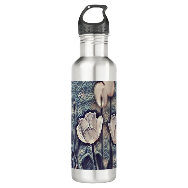 White tulip flowers 710 ml water bottle (Front)