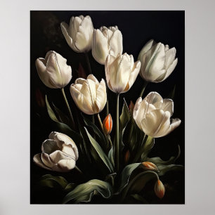 White Tulip Flowers Art Print Poster