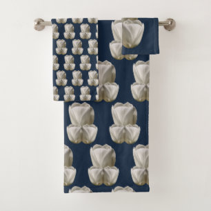 White Tulip Flowers   Bath Towel Set