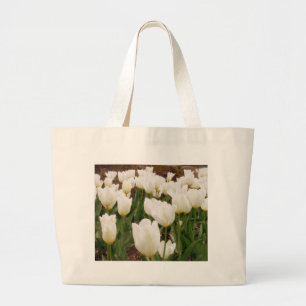 White Tulip Flowers Large Tote Bag