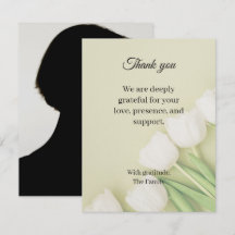 White tulip funeral thank you card with photo