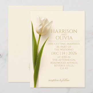 White Tulip Minimal Elegant Modern Wedding Invitation