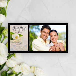 White Tulip, Pearls and Rings Wedding Thank You Card