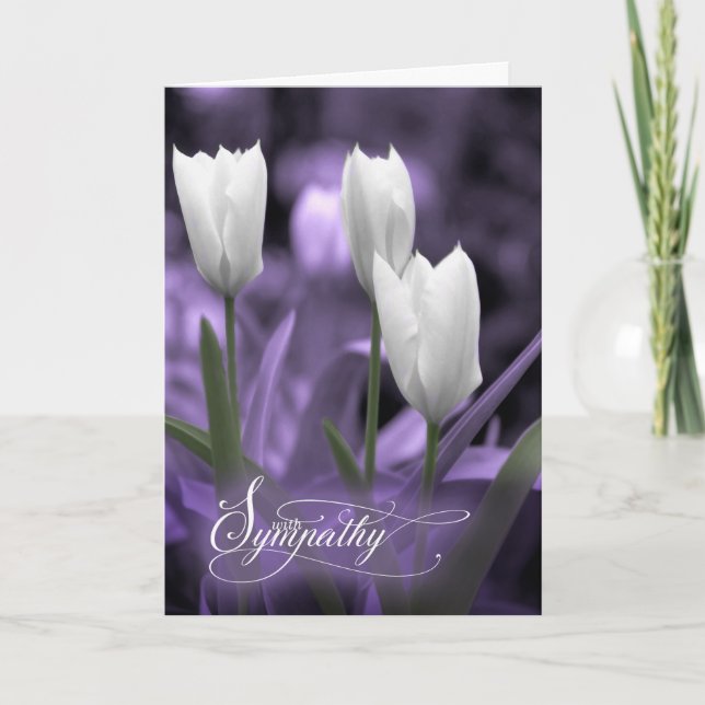 White Tulip Sympathy in Soft Lavender Card (Front)