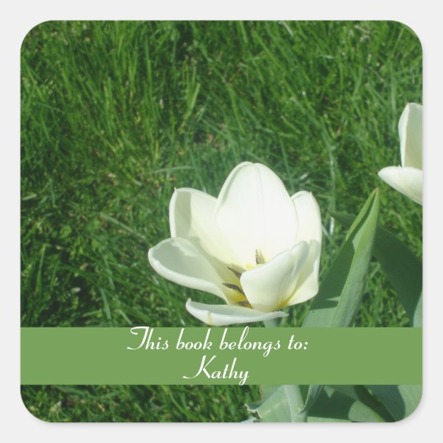 White Tulips Bookplate Sticker (Front)