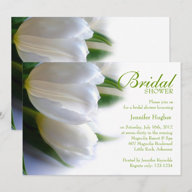 White Tulips Bridal Shower Invitation (Front/Back)