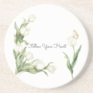 White Tulips Butterfly Coaster