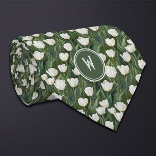 White Tulips Floral Tie